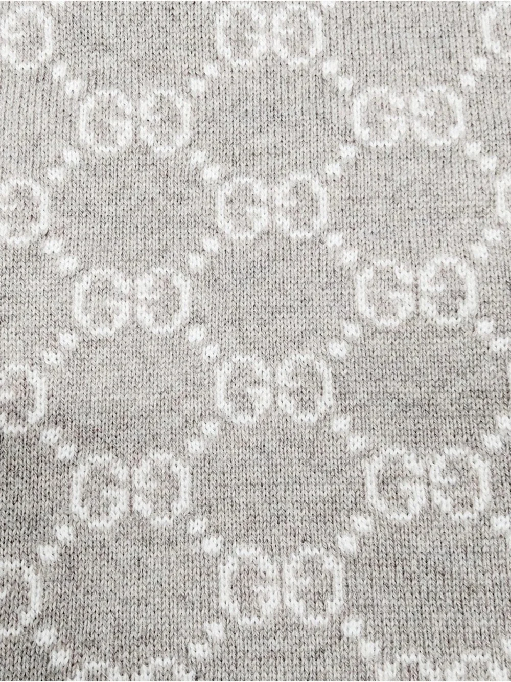 GUCCI GG Monogram 100% Wool Scarf Stole Beige Light Brown Web Stripe